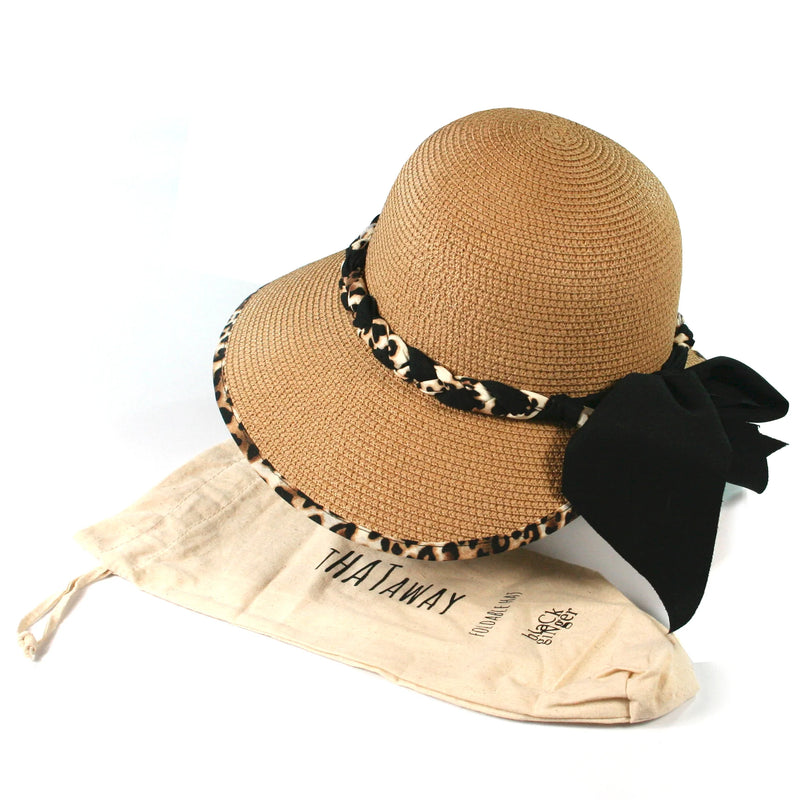 Natural Open Back Hat with Animal Print Detail