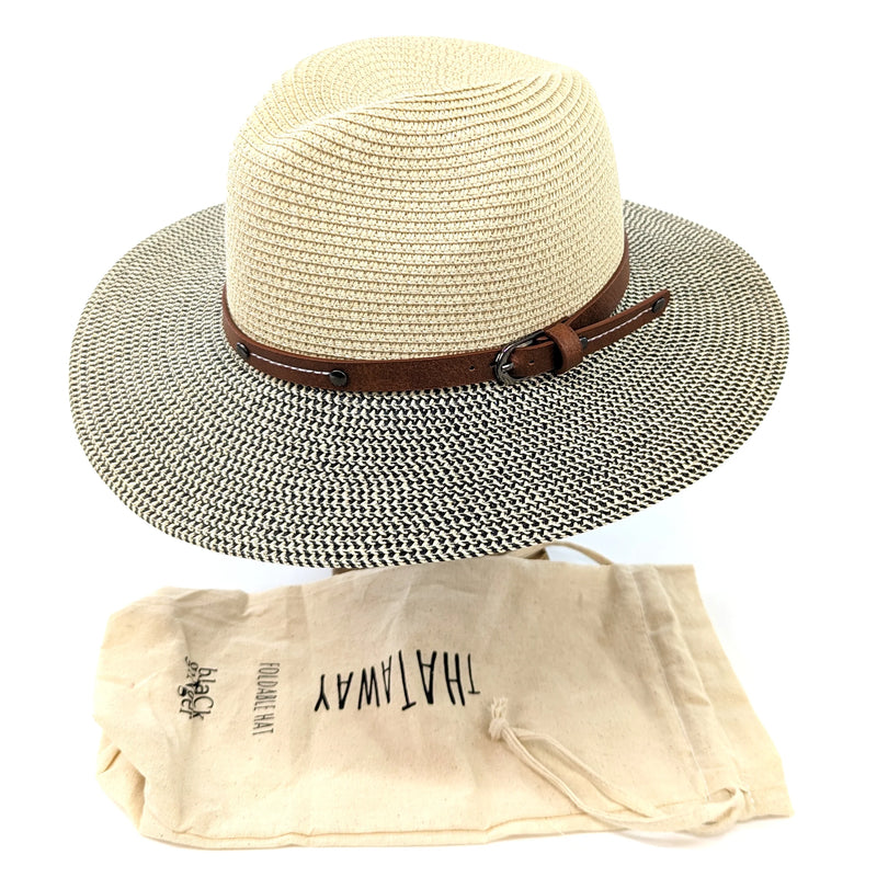 Two Toned Panama Style Sun Hat Mottled/Natural Blue (57cm)