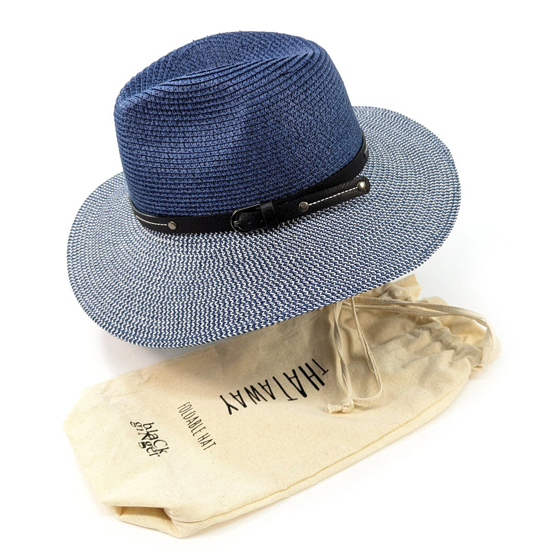Two Toned Panama Style Sun Hat Mottled/Navy Blue (57cm)