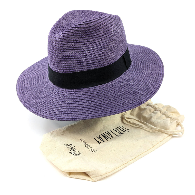 Panama Style Sun Hat - Purple & Black (57cm)