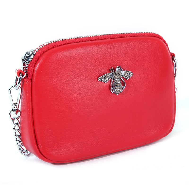 Leather Crystal Bee Bag (Red)