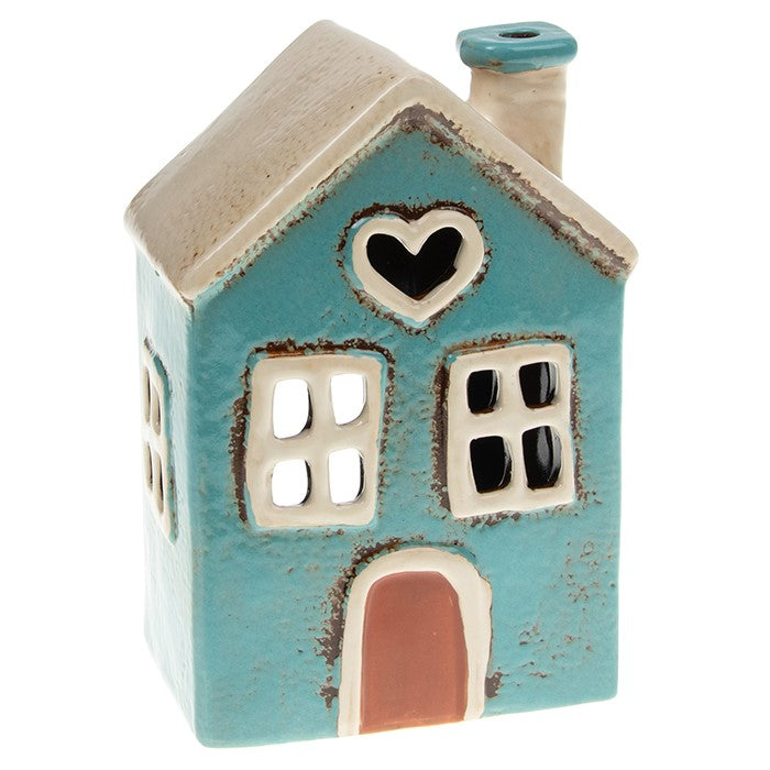 Village Pottery Teal Heart House