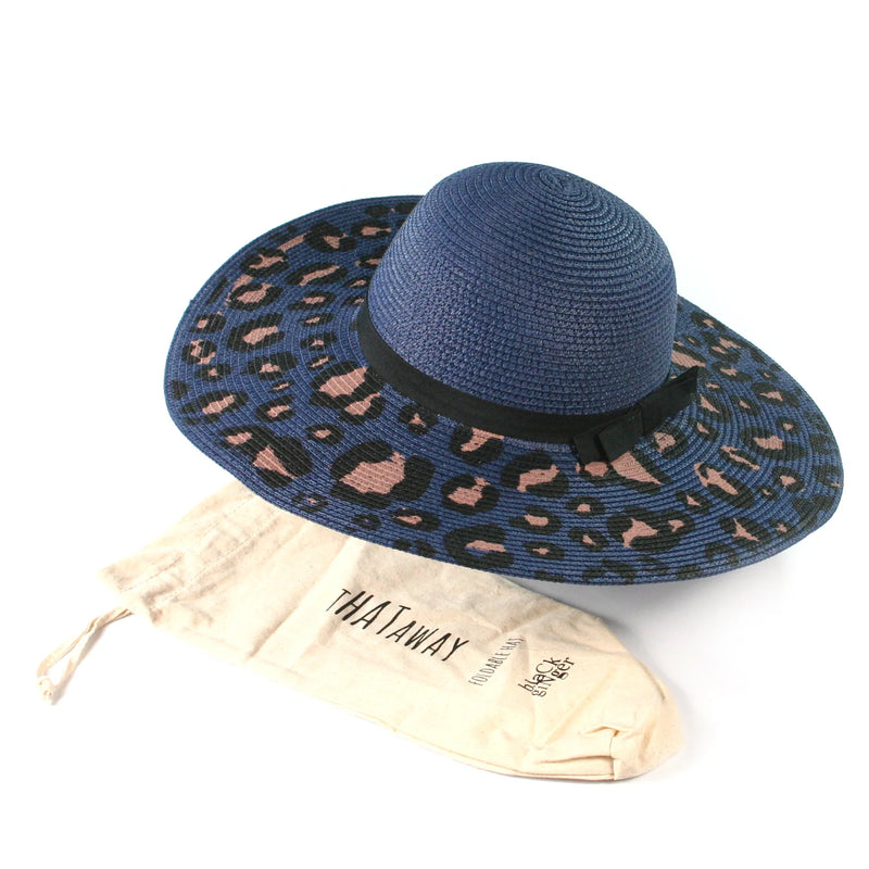 Blue Animal Print Wide Brim Hat