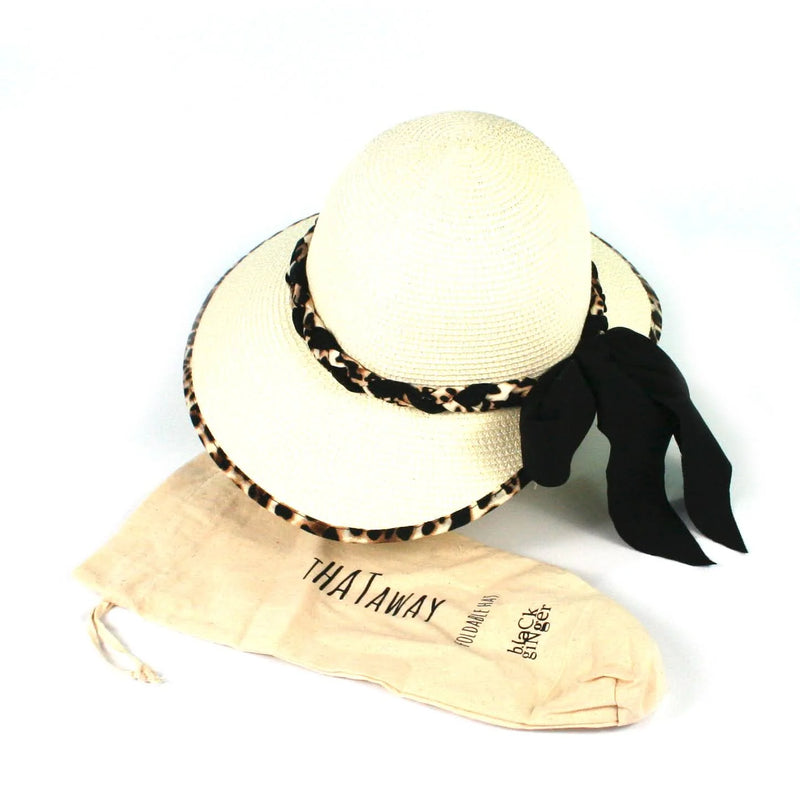 Cream Open Back Hat with Animal Print Detail