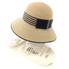 Natural Cloche Style Sun Hat with Black Stripey Band