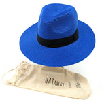 Panama Style Sun Hat - Blue & Black (57cm)
