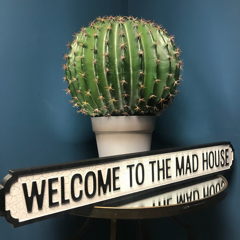 Welcome to the Madhouse Wooden Street Sign