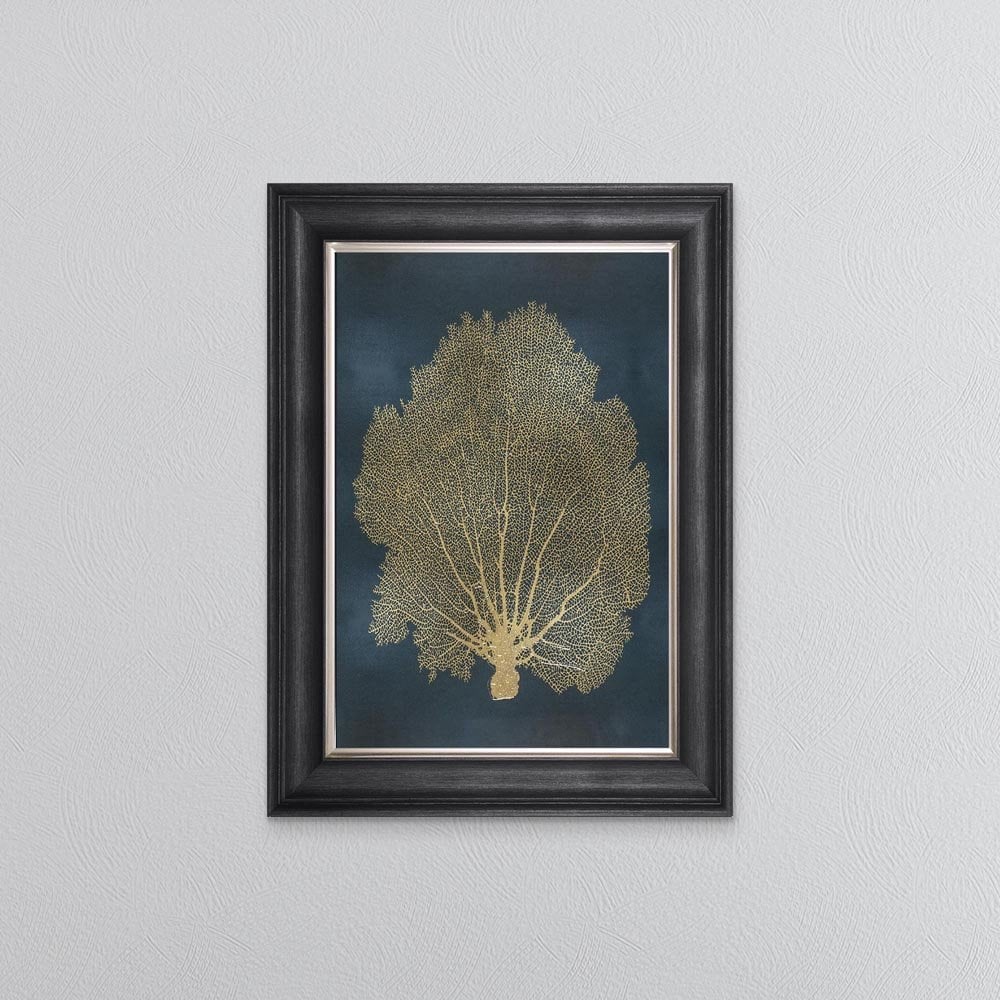 Gold Leaf on Blue Background Framed Artwork