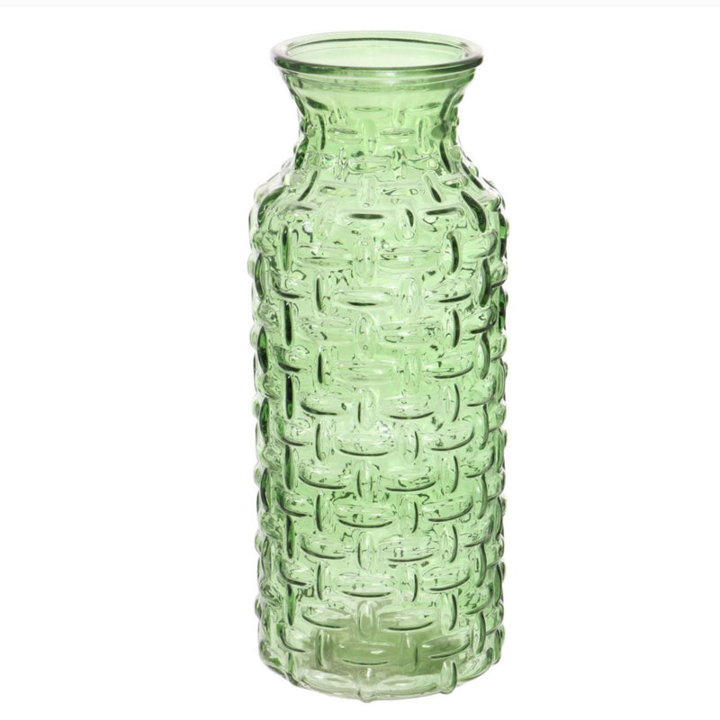 Woven Cylinder Green Glass Vase